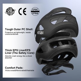 NTGBV Adult Bike Helmet for Men/Women with Helmet Bag 2 Removable Moisture-Wicking Liners Adjustable Dial Comfort Fit Lightweight Shockproof CPSC 1203 Safety Certified for Road-Ready/Urban-Commute/MTB