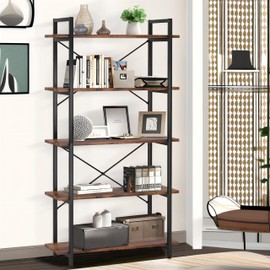 NicBex Bookshelf 5-Tier Bookshelf Modern Industrial Bookcase with X-Shape Back Stylish 63 Inch Tall Bookshelf Free Standing Bookcase with Metal Frame Bookcase for Study, Home Office, Brown