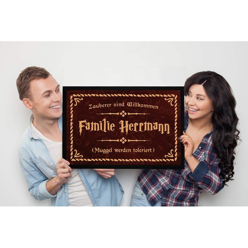 SpecialMe® Doormat with Name Family Saying Wizards Are Welcome Muggle