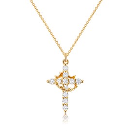 Robaice Gold Cross Necklace for Women 14K Gold Plated Crown Cross Pendant Necklace Simple Diamond Cross Necklaces Faith Jewelry First Communion Necklace, Gold