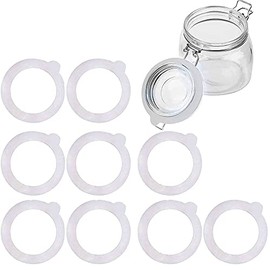 Silicone Replacement Gasket, Airtight Rubber Seals Rings for Mason Jar Lids, Leak-Proof Canning Silicone Fitting Seals for Glass Clip Top Jars (White, 10pcs)