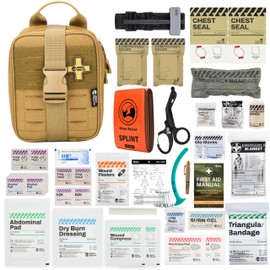 RHINO RESCUE First Aid Kit Compact Emergency Bag with Splint & Medical Pad for Camping (Coyote)