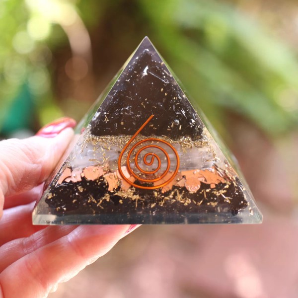 Black Tourmaline & Selenite Orgone Pyramid LARGE 75mm 3 inch