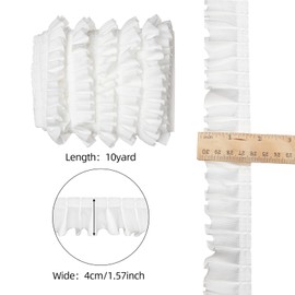 letsinstyle 10 Yards 1.57" Wide Organza Ruffled Pleated Lace Trim, Lace Edge Gather Ruffle Trim Ribbon, Vintage Tulle Fabric Ribbons for Applique Sewing Crafts, Home Decoration