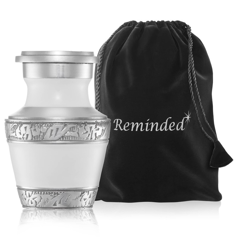 Reminded Small Cremation Memorial Urn for Human Ashes, White and