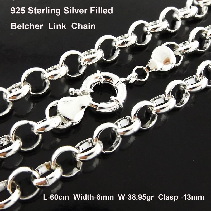 Necklace Real 925 Sterling Silver Filled Solid Belcher Rolo Boltring