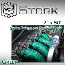 Stark (2-Pack) 2"x50ft Exhaust Fiberglass Heat Wrap Tape w/ 5 Steel Ties - Green (O)