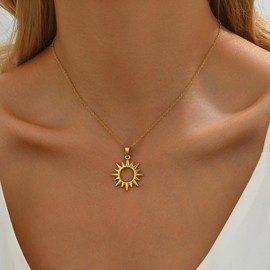 AVEKENY Sun Necklace for Women, 18K Gold Plated Vintage Bohemian Hollow Sun Pendant Simple Necklaces Non Tarnish, Trendy Summer Jewelry Mother's Day Birthday Gifts for Mom Grandma