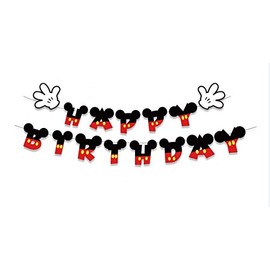 Hongkai Mouse Inspired Happy Birthday Banner Flags Photo Props for 1st Birthday Decorations Boys Girls Baby Kids Happy Birthday Party Supplies
