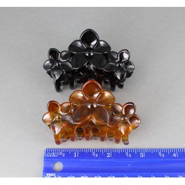 2 Black Caramel Brown hair clips plumeria flower barrette jaw claw clamp set of 2 Small hair clips 2 7/8 inches long