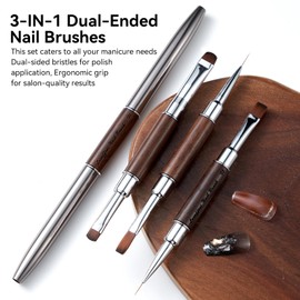 Nail Art Clean Up Brushes, Dual-End French Tip Brush 3PCS Set - Flat/Oval/Angled Dual Head Gel Nail Brushes for Polish Mistakes, Cuticle Cleaning, Acrylic & Polygel Nail Design Painting DIY Tools
