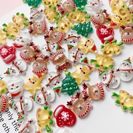 100Pcs Christmas Nail Charms 3D Muti Shape Flat Craft Resin Nail Art Charm Xmas Tree Reindeer Santa Claus Nail Art Rhinestones Snowman Bell Cute Winter Nail Supplies for Craft Making Ornament DIY