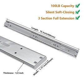 LONTAN 5 Pairs 16 Inch Soft Close Drawer Slides Side Mount Heavy Duty Cabinet Drawer Glides Ball Bearing Full Extension Kitchen Cabinet Rails 100 LB Capacity
