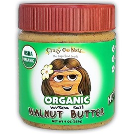 Crazy Go Nuts Organic Walnut Butter with Sea Salt - Walnut Spread, Keto, Vegan, Low Carb, Gluten Free, Non-GMO, Raw Organic Nut Butter - 9 Oz