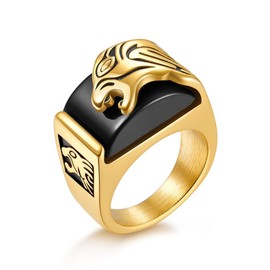 Gold Lion Ring Stainless Steel Vintage Black Onyx Ring for Man Fashion Punk Animal Jewlery Size 10