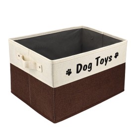 PET ARTIST Foldable Dog Toy Basket, Rectangular Dog Toy Bin Box for Living Roon Area, Collapsible Storage Basket with Comfortable Handles for Pet Toys, Coat, Accessories, Brown, 15"x11"x9"