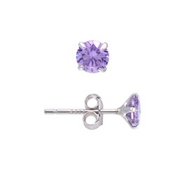 5MM Sterling Silver Earrings Amethyst Purple Cubic Zirconia Studs for Women