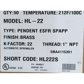 Reliable 212*F ESFR K=22.4 Pendant 1" NPT Automatic Fire Sprinkler Head  Reliable HL