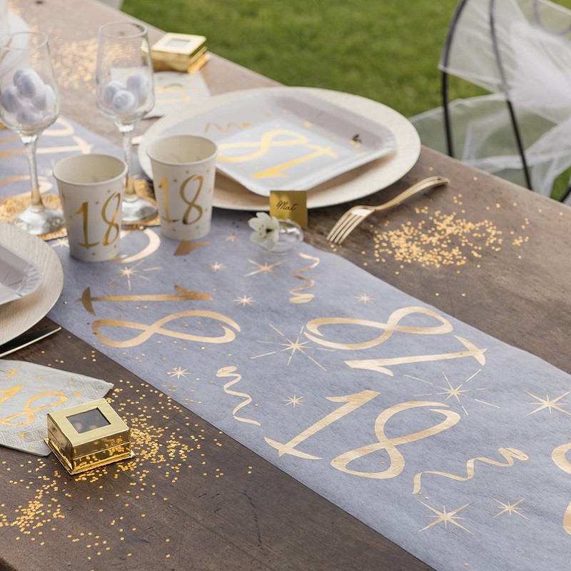 Santex Table Runner White / Gold 60 Years 30 cm