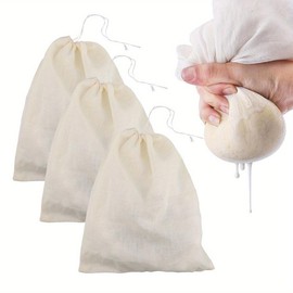 3Pcs/Set Premium Drawstring Filter Bags - Durable Cotton Mesh Pouches for Nut Milk Tea Strainers - Reusable Kitchen Accessories by AYYUFE