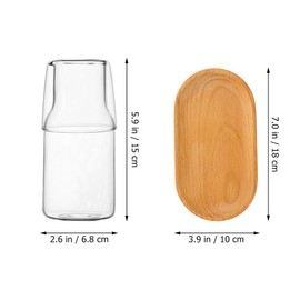 PRETYZOOM 1 Set Japanese Drinking Glass Beverage Dispenser Juice Container Bedside Carafe Beverage Container With Cup Pitcher with Lid Transparent Black Nightstand Bedside Water Bottle Wood