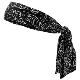 MDSTYLE Tie Bandana Headband for Men and Women Hair Accessorries Paisley and Solid Color Sweat Band for Sports Workout Hairband (Black - Paisley)