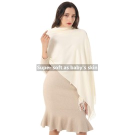 Womens Shawl Wrap Scarf Pashmina Cashmere Gift Idea Stylish Large Stole Wedding Christmas Birthday Bridesmaid Present Super Soft Warm Elegant Cream White