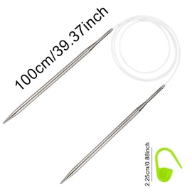 21-Piece Circular Knitting Needles Set 1 Circular Knitting Needles 5.0 mm 100 cm Long, 20 Locking Stitch Marker Steel Circular Needles with Flexible Cable, Metal Fixed Circular Knitting Pins for