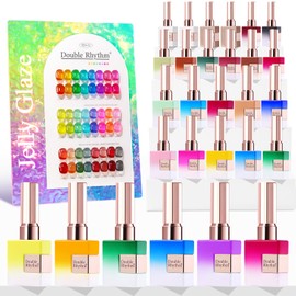 Double Rhythm 28Pcs 0.5Oz Gel Nail Polish Set Same Color Same Bottle Soak Off Gel Polish Kit Nail Art Manicure Salon DIY at Home for Women (Neon Jelly Sheer Collection-T24-11)