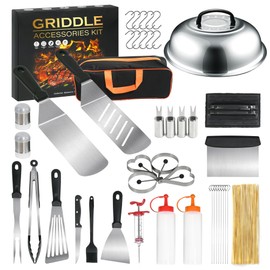Rixordd 43PCS Griddle Accessories Kit - Flat Top Grill Set for Blackstone and Camp Chef, Enlarged Spatulas, Basting Cover, Scraper & More for Outdoor BBQ