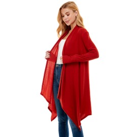 Loving People Women's Long Sleeve Drape Open Front Waterfall Soft Hacci Knit Cardigan Sweater Thumb Hole, Rust, Medium