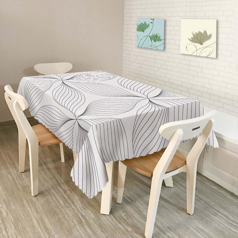 Walmsco Tablecloth Black White Line Leaves Decor For Dining Room