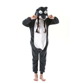 SimZoo - Pijama de animal para niños, de 3 a 13 años, disfraz de cosplay para niños y niñas, ropa de dormir unisex de una pieza, Gran lobo malo, 11 Años