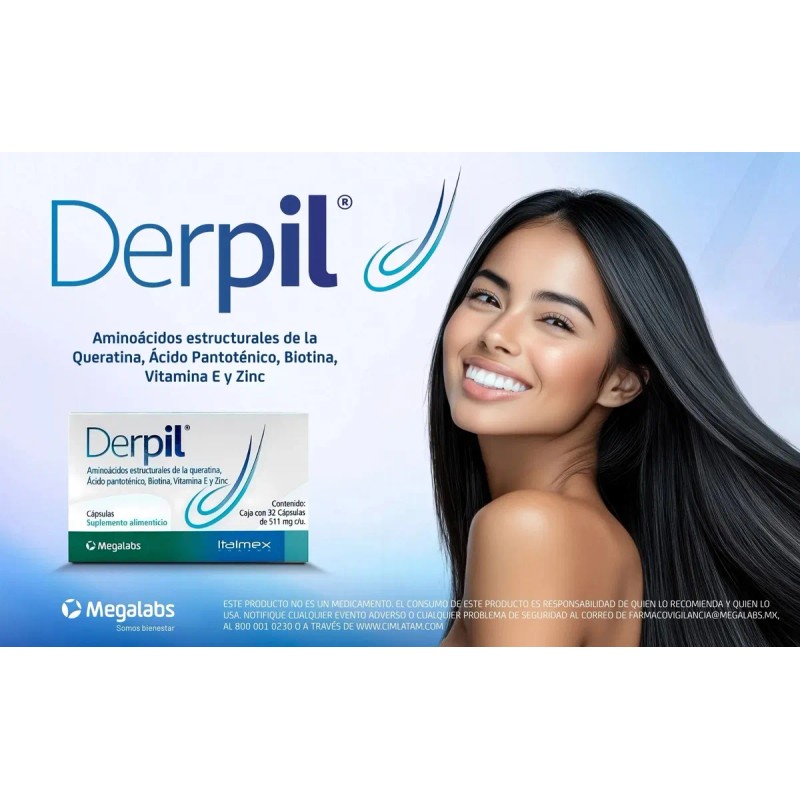 Derpil Suplemento Frena Caída Pelo Vitaminas Aminoácidos Cap