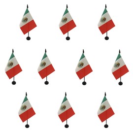 AZ FLAG Pack of 10 Mexico Table Flags - 6" x 4" - 10 Mini Flags Mexican Office Flag 100% Polyester with 10" Flag Pole and Black Plastic Base