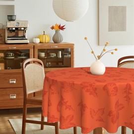 Buxjexh Fall Round Tablecloth Maple Leaf Tablecloth 60 Inch Autumn Leaves Thanksgiving Orange Table Cover Waterproof Wipeable Table Cloth for Kitchen Home Decoration