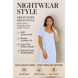 INSIGNIA Womens Pack of 2 Short Sleeve Knee Length Pure Cotton Jersey Nightshirts Nighties (Blue_Berry, 22-24)