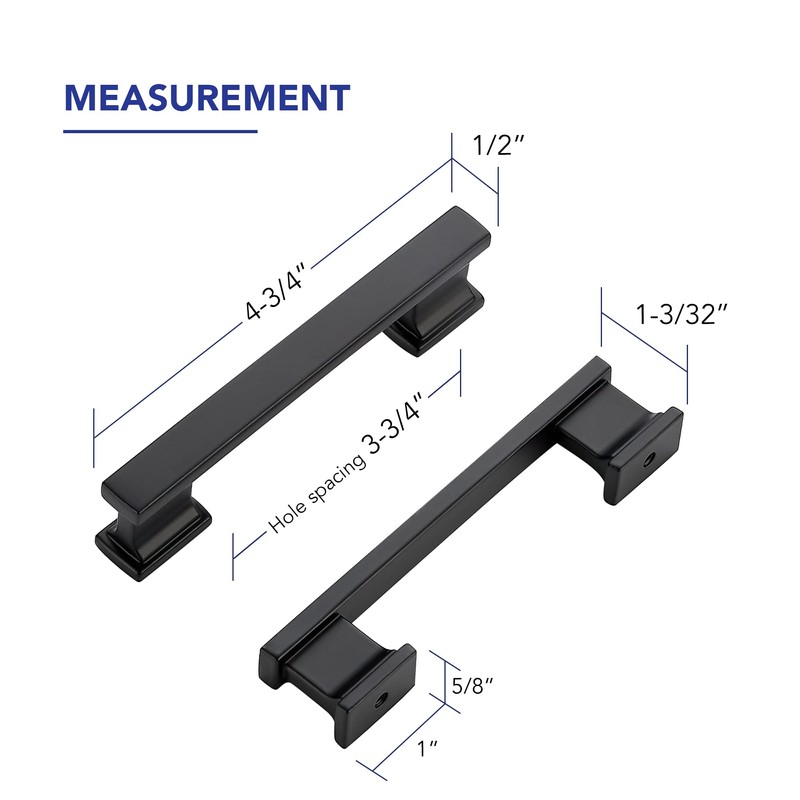 Matte Black Cabinet Pulls, 3-3/4 Inch (96mm), 10 Pack, Heavy