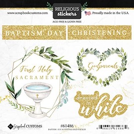 Scrapbook Customs 61486 Baptism Eucalyptus and Gold Stickers