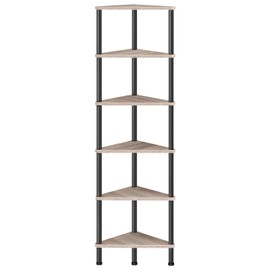 HOOBRO Corner Shelf Stand, Industrial 6-Tier Corner Bookshelf with Metal Frame, Plant Corner Display Shelf, Corner Bookcase for Small Spaces, Living Room, Greige and Black BG36CJ01