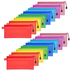 TIMESETL Pack of 16 Pencil Bags Zip File Bags A6 23.5 x 11.5 cm Waterproof Plastic Double Layer for Pen Bag Cosmetic Travel Accessories Storage Bag
