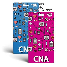CNA Badge Buddy - Pink/Blue - Vertical Badge Id Card for Certified Nursing Assistants - by BadgeZoo