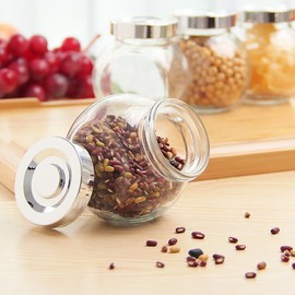 DECHOUS 2Pcs Airtight Glass Canister Small: Glass Storage Jars with Lids - Round Transparent Sealed Containers for Kitchen, Dried Fruit, Spices, Tea, Cereals, Beans, Candy
