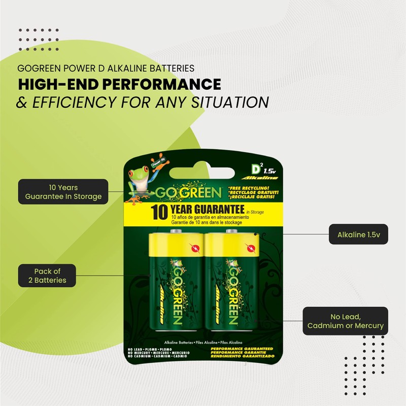 GoGreen Power (24004) Eco Friendly Alkaline D Batteries - No