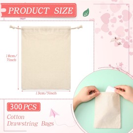 Wesnoy Reusable Cotton Drawstring Bags, 300 Pieces Muslin Bag 5 x 7 Inch for Wedding, DIY Craft, Home Party Supplies, Gift Wrap, Jewelry Pouch