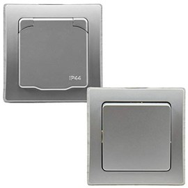 DELPHI Socket IP44 with Protection Lid Flush-Mounted Wet Room Rubber Seal Grey Silver