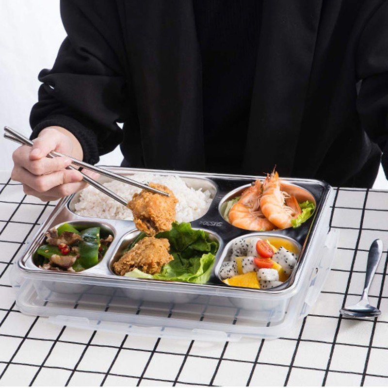 AIYoo 304 Stainless Steel Divided Plates with Lid for Adults