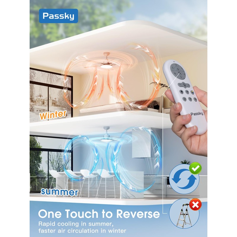 Passky Ceiling Fans with Lights, 52 inch Sleek Ceiling Fan