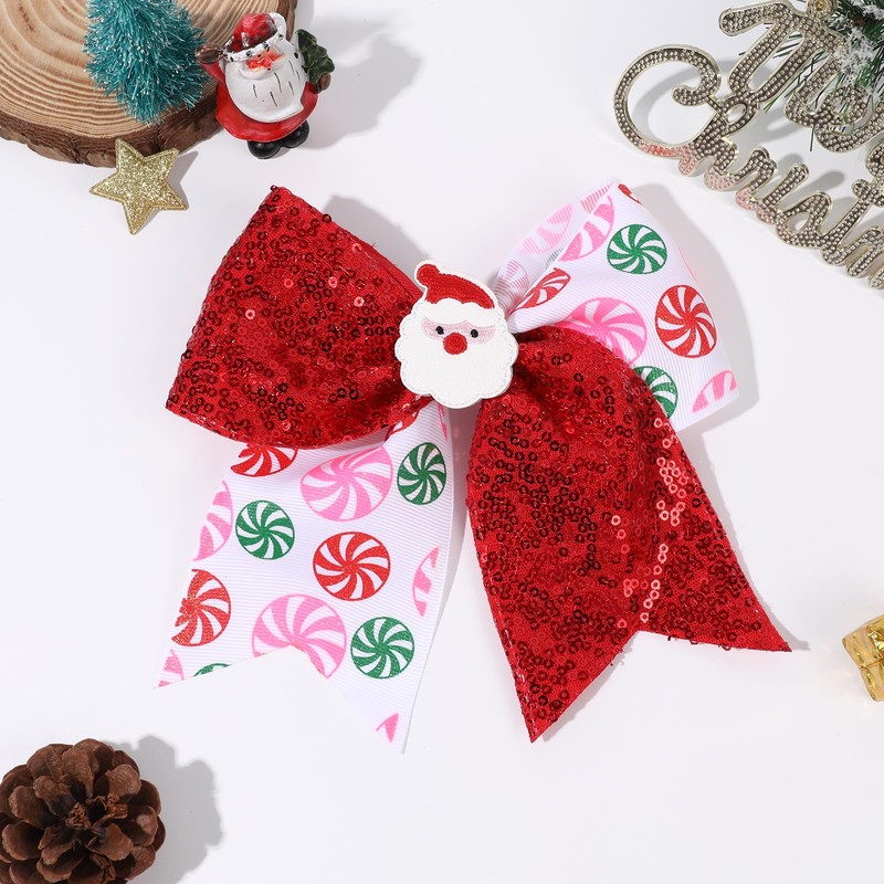 7" Christmas Glitter Large Cheer Hair Bows Clips for Girls