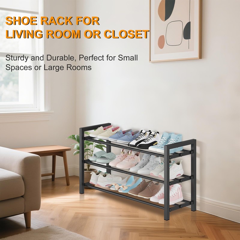 Detsuk 3-Tier Expandable Shoe Rack – Adjustable Heavy-Duty Metal Shoe